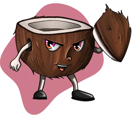 A coconut character from the healthy eating card game Food Fight.